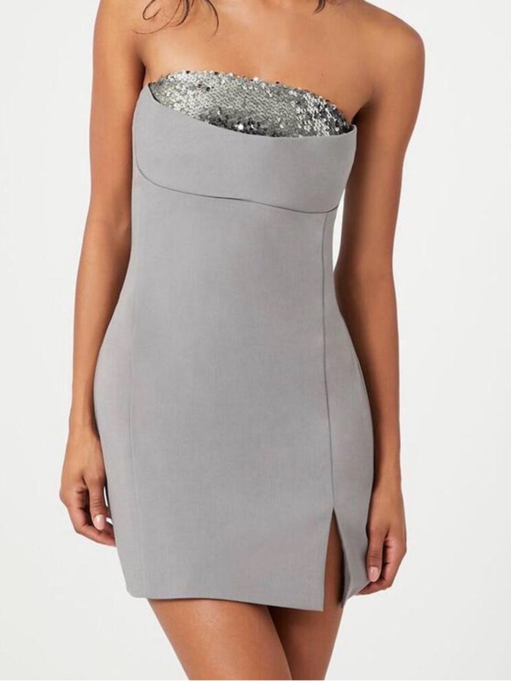 Strapless Silver-Accent Gray Bodycon Dress
